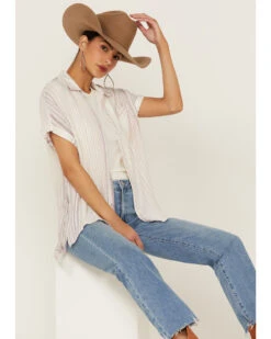 North River Women's Crinkle Ryn Stripe Short Sleeve Shirt