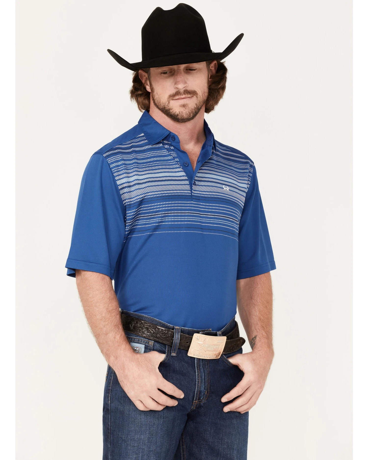 Cinch Men's ARENAFLEX Royal Chest Stripe Short Sleeve Polo Shirt 2 Cinch Men's ARENAFLEX Royal Chest Stripe Short Sleeve Polo Shirt - Image 2