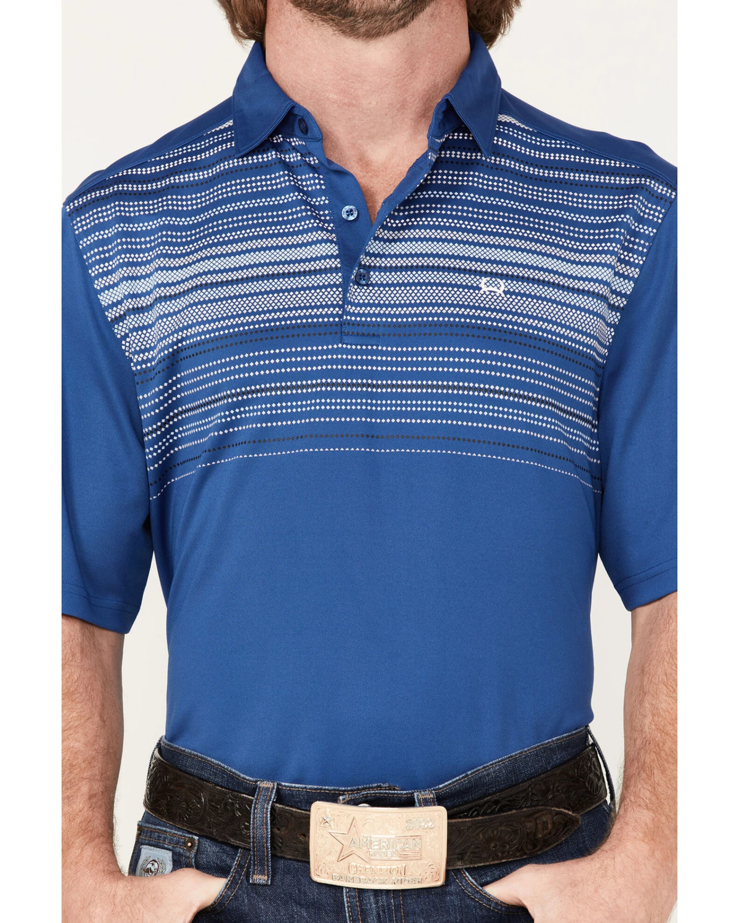 Cinch Men's ARENAFLEX Royal Chest Stripe Short Sleeve Polo Shirt 3 Cinch Men's ARENAFLEX Royal Chest Stripe Short Sleeve Polo Shirt - Image 3