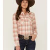 Wrangler Women's Plaid Print Long Sleeve Western Shirt