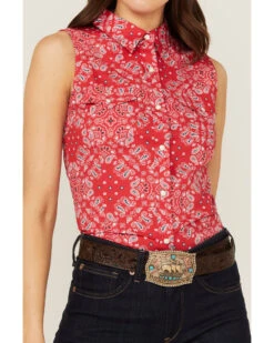 Wrangler Women's Americana Paisley Print Sleeveless Snap Western Shirt -Velora Studio Shop 2000363844 942 P3