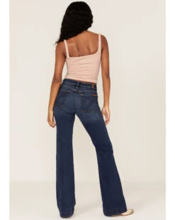 7 For All Mankind Women's Medium Wash Mid Rise Dojo Trouser Flare Jeans