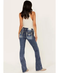 Miss Me Women's Medium Wash Embroidered Turquoise Stone Bootcut Jeans - Long