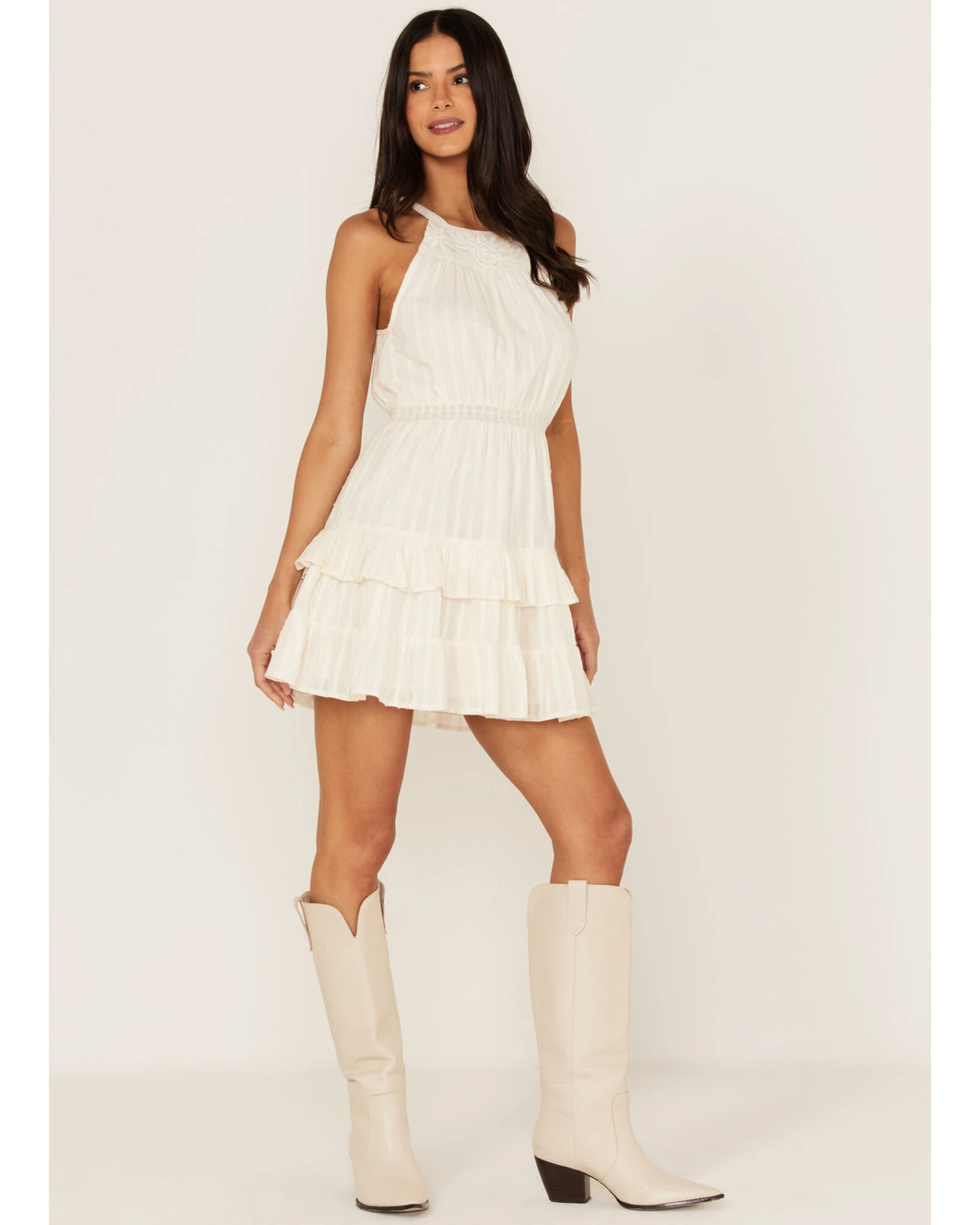 Shyanne Women's Swiss Dot Embroidered Halter Neck Dress 2 Shyanne Women's Swiss Dot Embroidered Halter Neck Dress - Image 2