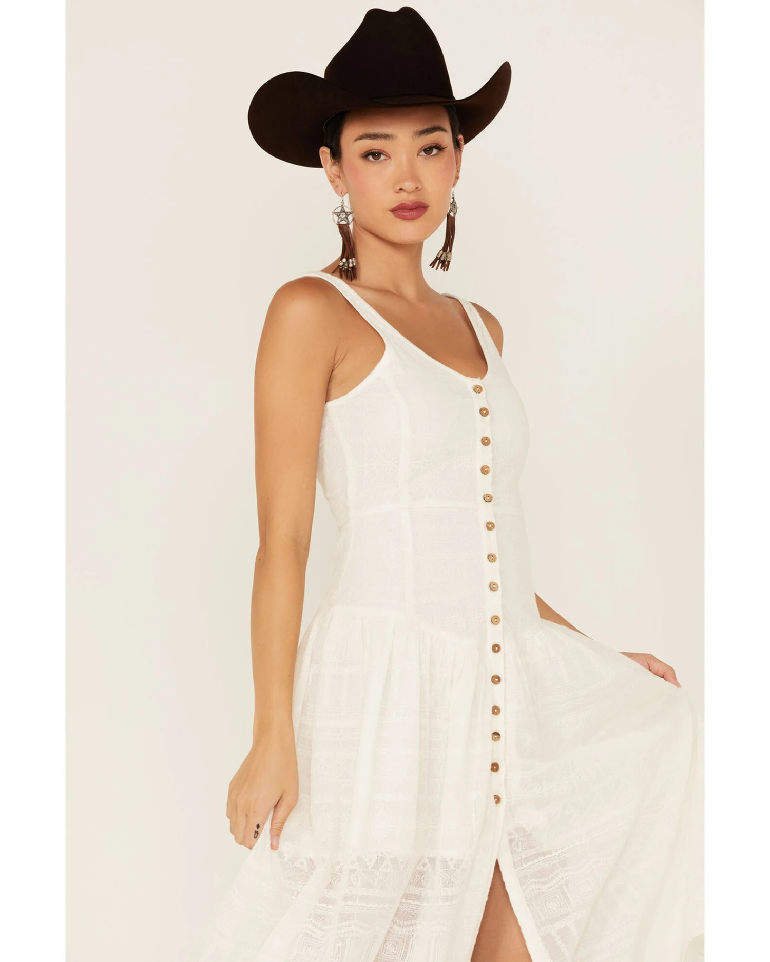 Shyanne Women's Drop Waist Button Front Sleeveless Midi Dress 2 Shyanne Women's Drop Waist Button Front Sleeveless Midi Dress - Image 2