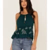 Shyanne Women's Embroidered Floral Keyhole Tank