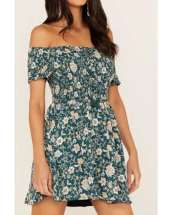 Shyanne Women's Floral Print Smocked Off Shoulder Dress 6 Shyanne Women's Floral Print Smocked Off Shoulder Dress -Velora Studio Shop 2000364762 443 P3
