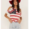 Shyanne Women's Americana Southwestern Flag Cold Shoulder Graphic Tee