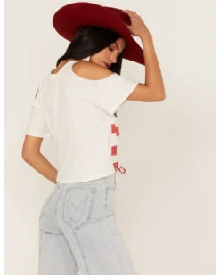 Shyanne Women's Americana Southwestern Flag Cold Shoulder Graphic Tee -Velora Studio Shop 2000364771 103 P4