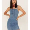 Shyanne Women's Light Wash Lace-Up Denim Mini Dress