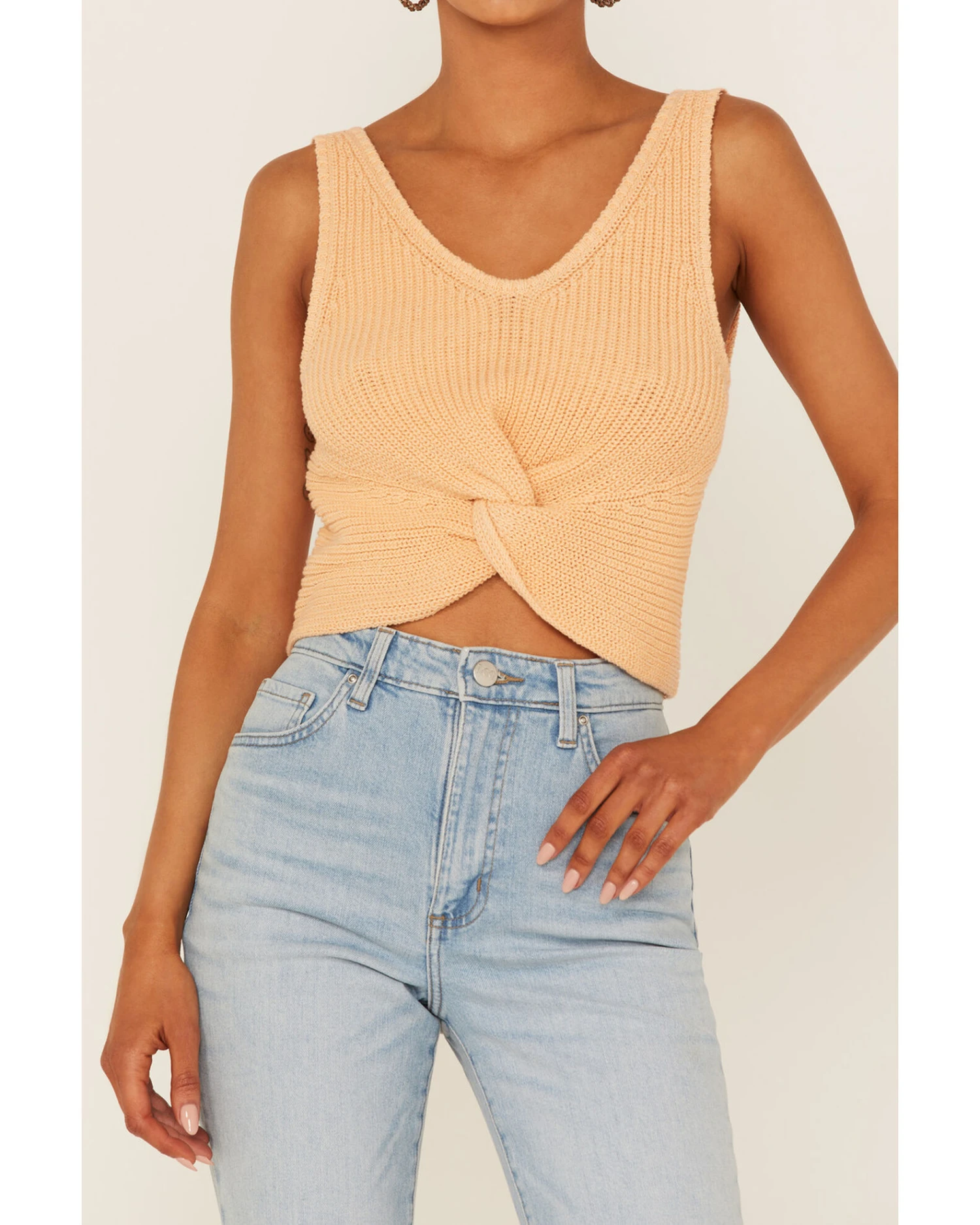 Shyanne Women's Peach Twist Front Sweater Tank 3 Shyanne Women's Peach Twist Front Sweater Tank - Image 3