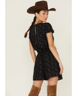 Beyond The Radar Women's Black Ditsy Floral Print Romper  -Velora Studio Shop 2000365051 001 P3