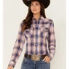 Wrangler Women's Plaid Print Long Sleeve Snap Western Shirt
