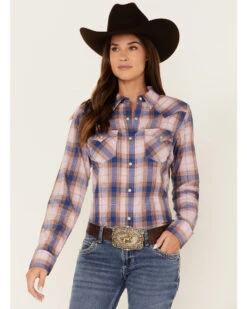 Wrangler Women's Plaid Print Long Sleeve Snap Western Shirt