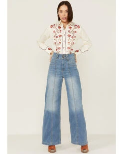 Rockmount Ranchwear Women's Vintage Thistle Floral Embroidery Pearl Snap Western Shirt -Velora Studio Shop 2000365331 103 P4