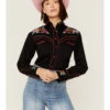 Rockmount Ranchwear Women's Vintage Rose Bouquet Embroidered Pearl Snap Western Shirt