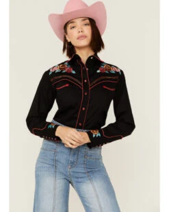 Rockmount Ranchwear Women's Vintage Rose Bouquet Embroidered Pearl Snap Western Shirt