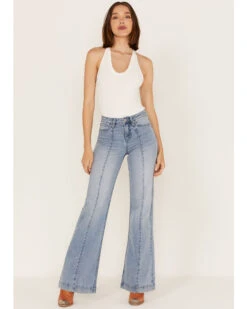 Shyanne Women's Light Wash High Rise Seamed Flare Jeans