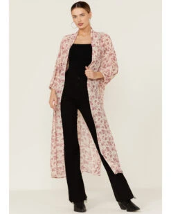 Beyond The Radar Women's Floral Chiffon Duster Maxi Kimono