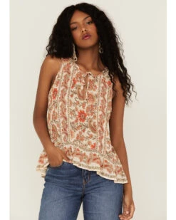 Patrons Of Peace Women's Fonda Border Floral Print Sleeveless Top