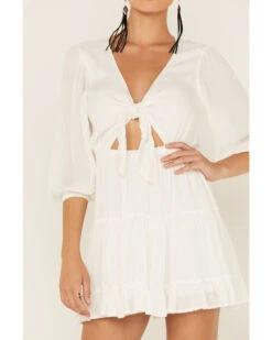 Lush Women's Tie Front Cutout Tiered Long Sleeve Dress -Velora Studio Shop 2000368160 100 P3