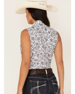 Rough Stock By Panhandle Women's Floral Paisley Print Sleeveless Snap Western Core Shirt -Velora Studio Shop 2000368523 100 P4