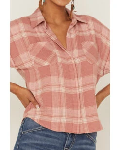 Wild Moss Women's Plaid Print Short Sleeve Shirt -Velora Studio Shop 2000369010 840 P3