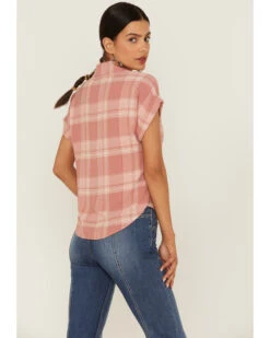 Wild Moss Women's Plaid Print Short Sleeve Shirt -Velora Studio Shop 2000369010 840 P4