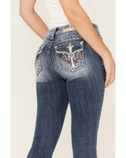 Miss Me Women's Medium Wash Mid Rise Americana Wing Cross Rhinestone Bootcut Jeans -Velora Studio Shop 2000369012 414 P2