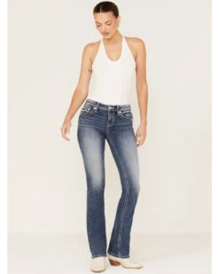Miss Me Women's Medium Wash Mid Rise Americana Wing Cross Rhinestone Bootcut Jeans -Velora Studio Shop 2000369012 414 P3