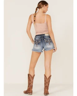 Miss Me Women's Dark Wash Southwestern Arrow Rhinestone Embroidered Denim Shorts