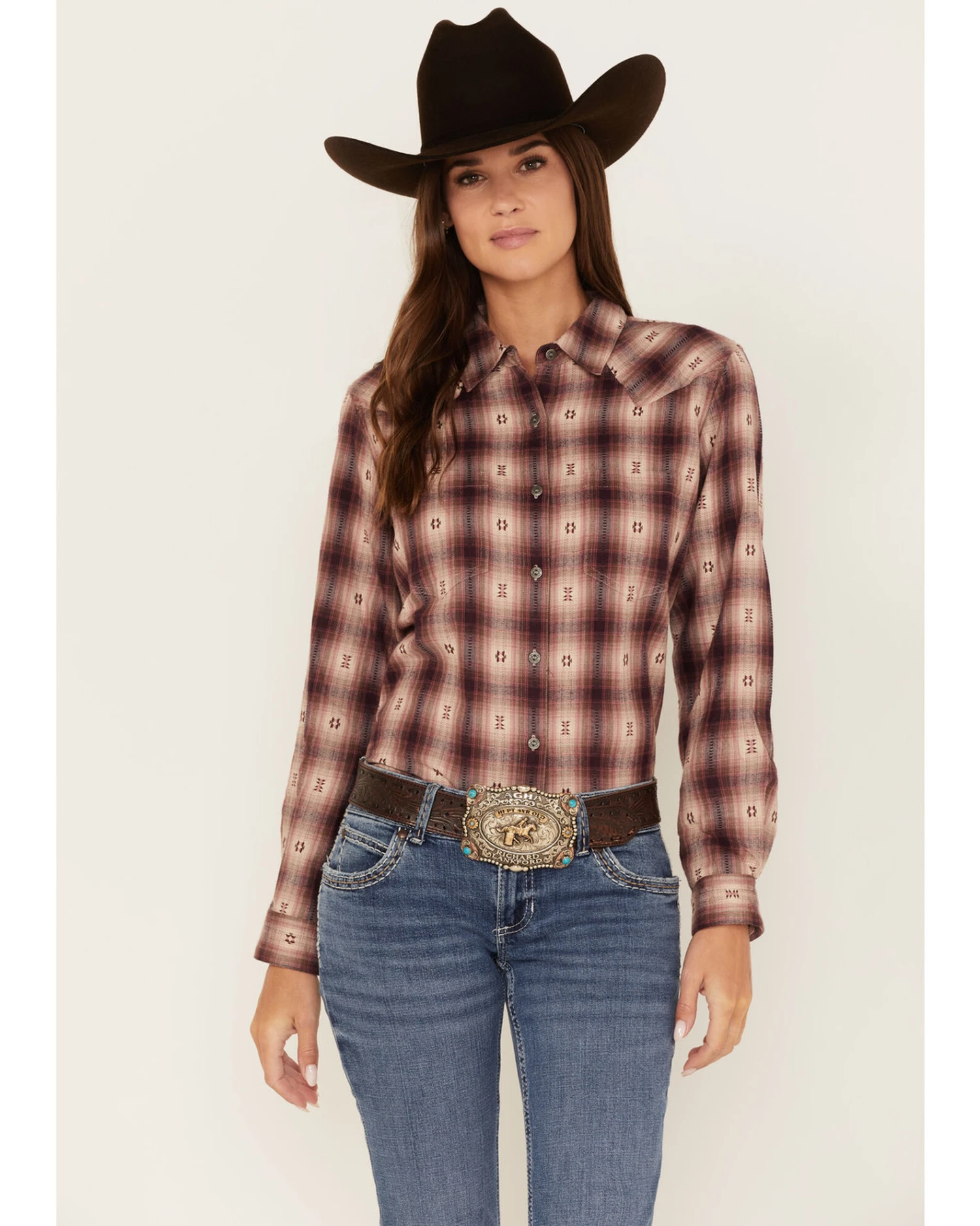 Ariat Women's R.E.A.L. Billie Jean Rose Dobby Plaid Long Sleeve Button Shirt 1 Ariat Women's R.E.A.L. Billie Jean Rose Dobby Plaid Long Sleeve Button Shirt
