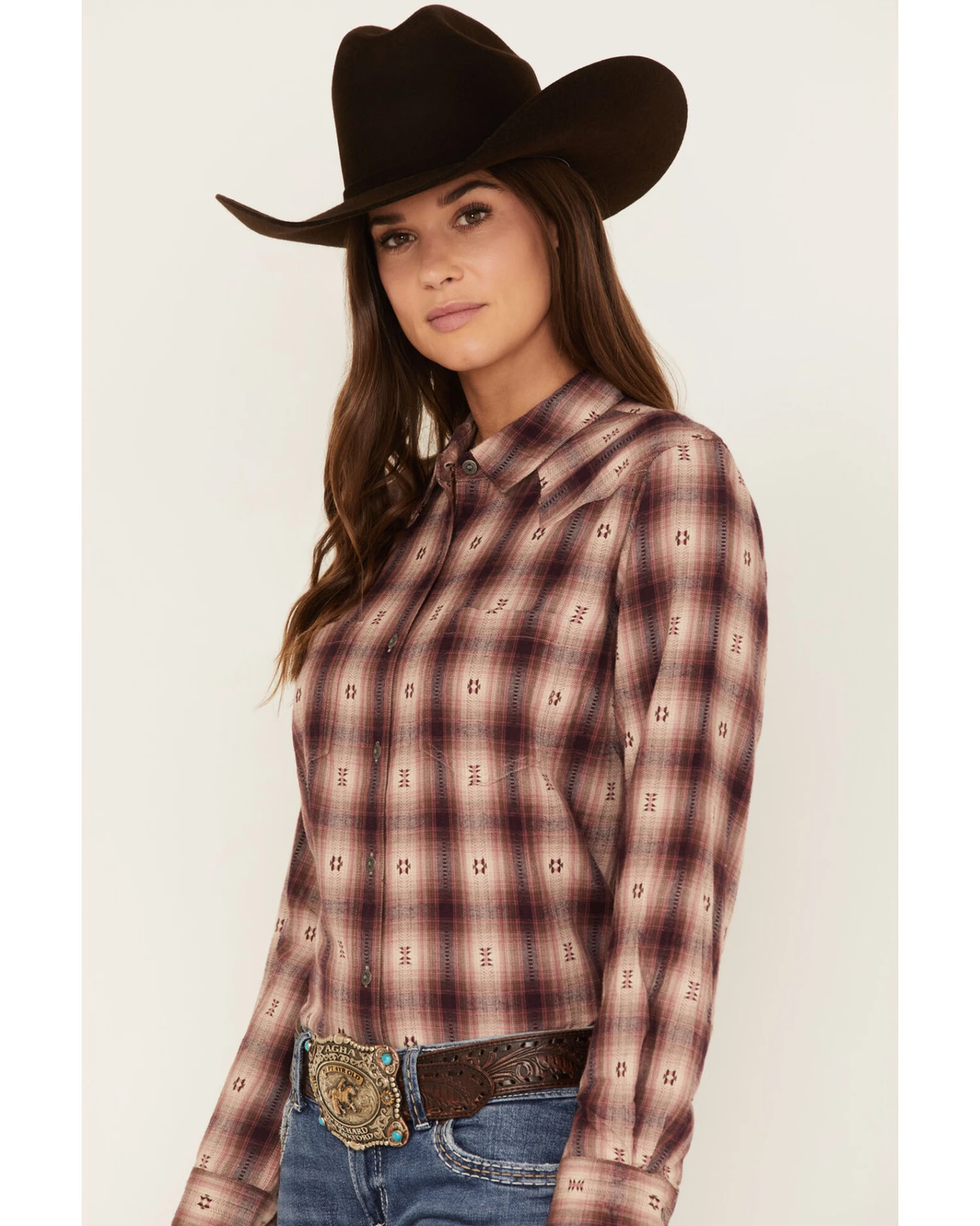 Ariat Women's R.E.A.L. Billie Jean Rose Dobby Plaid Long Sleeve Button Shirt 2 Ariat Women's R.E.A.L. Billie Jean Rose Dobby Plaid Long Sleeve Button Shirt - Image 2
