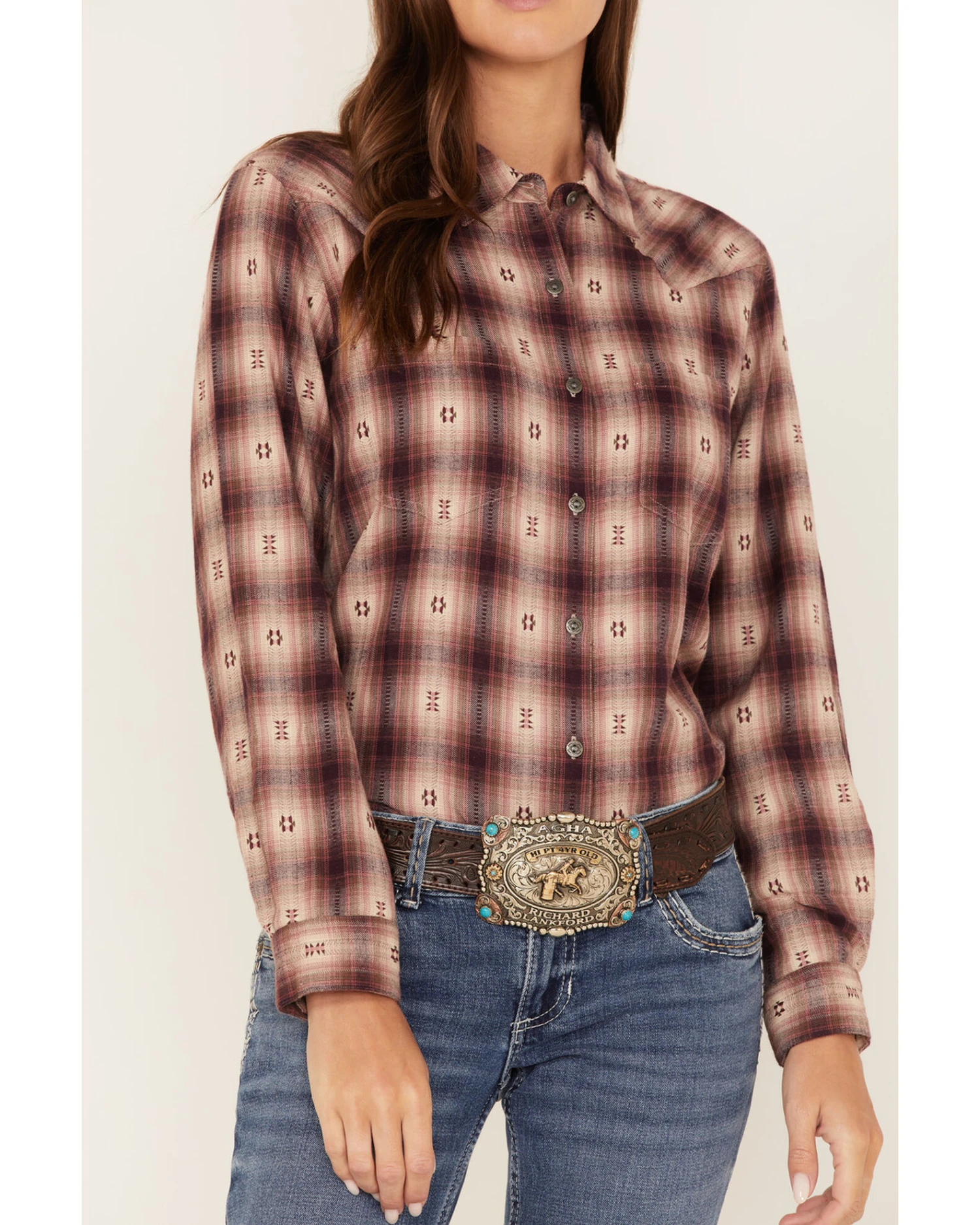 Ariat Women's R.E.A.L. Billie Jean Rose Dobby Plaid Long Sleeve Button Shirt 3 Ariat Women's R.E.A.L. Billie Jean Rose Dobby Plaid Long Sleeve Button Shirt - Image 3