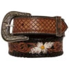 Myra Bag Women's Checkered Brown Hand Tooled Leather Belt