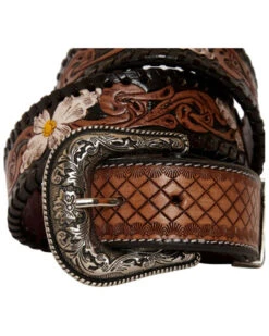 Myra Bag Women's Checkered Brown Hand Tooled Leather Belt -Velora Studio Shop 2000372199 200 P3