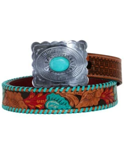 Myra Bag Women's Tropical Forest Hand-Tooled Leather Belt