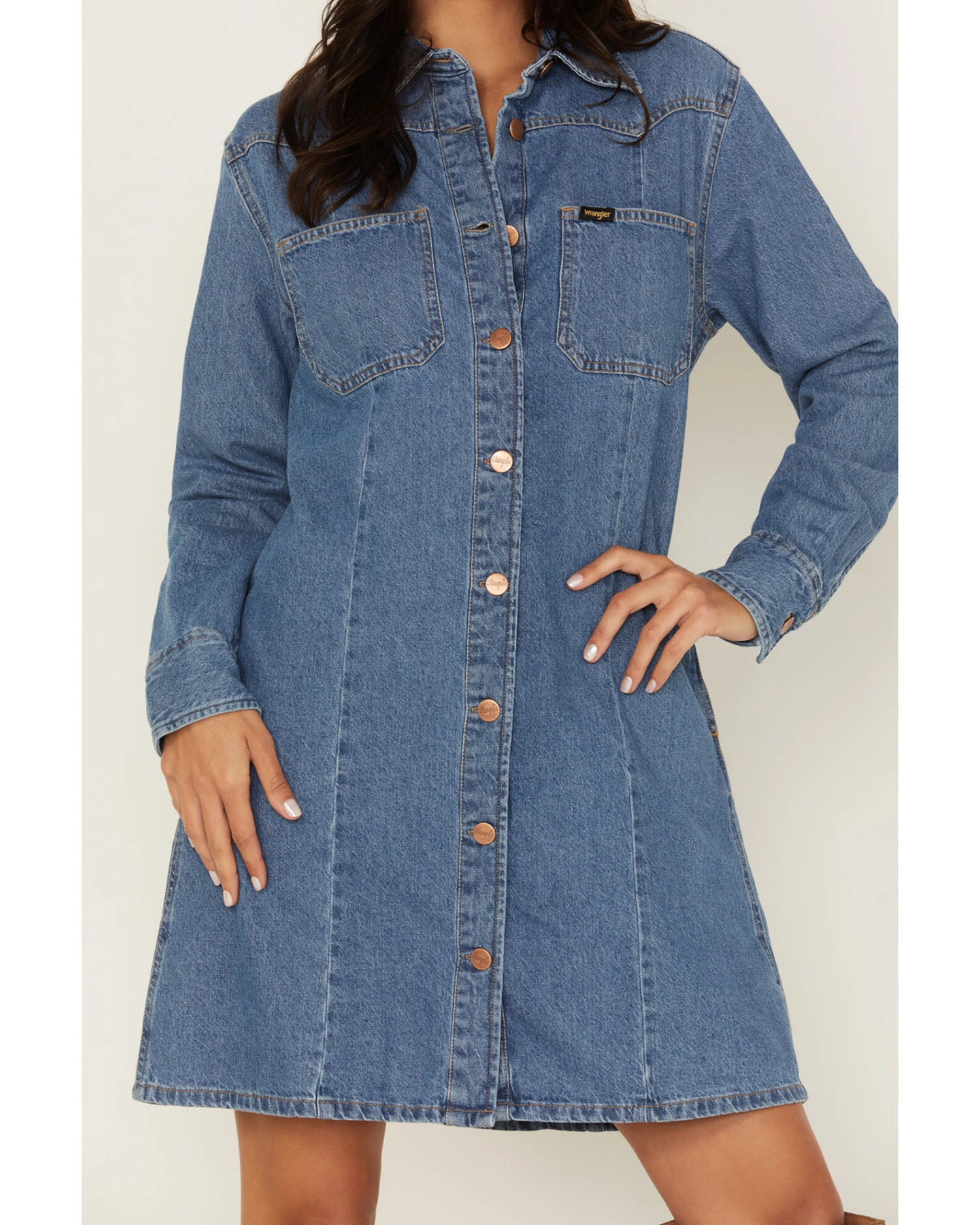 Wrangler Women's Denim Long Sleeve Western Dress 3 Wrangler Women's Denim Long Sleeve Western Dress - Image 3