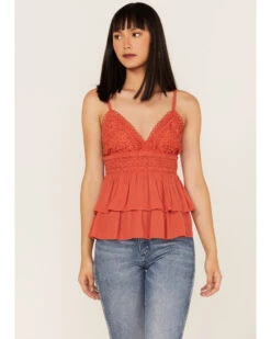 Tempted Women's Crochet Ruffle Crop Cami Top
