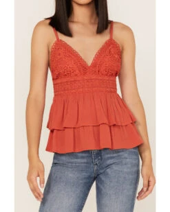 Tempted Women's Crochet Ruffle Crop Cami Top -Velora Studio Shop 2000372838 220 P3