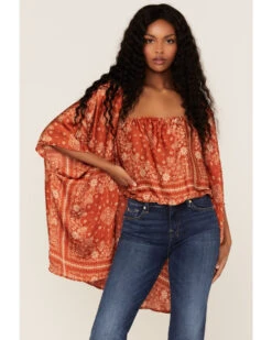 Tempted Women's Paisley Satin Kimono Crop Top Set - 2-piece