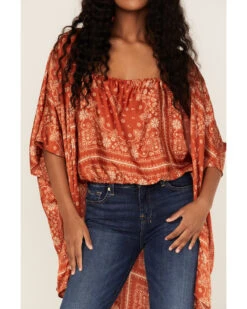 Tempted Women's Paisley Satin Kimono Crop Top Set - 2-piece -Velora Studio Shop 2000372844 410 P3