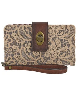 Justin Women's Floral Lace & Burnished Leather Wristlet Wallet