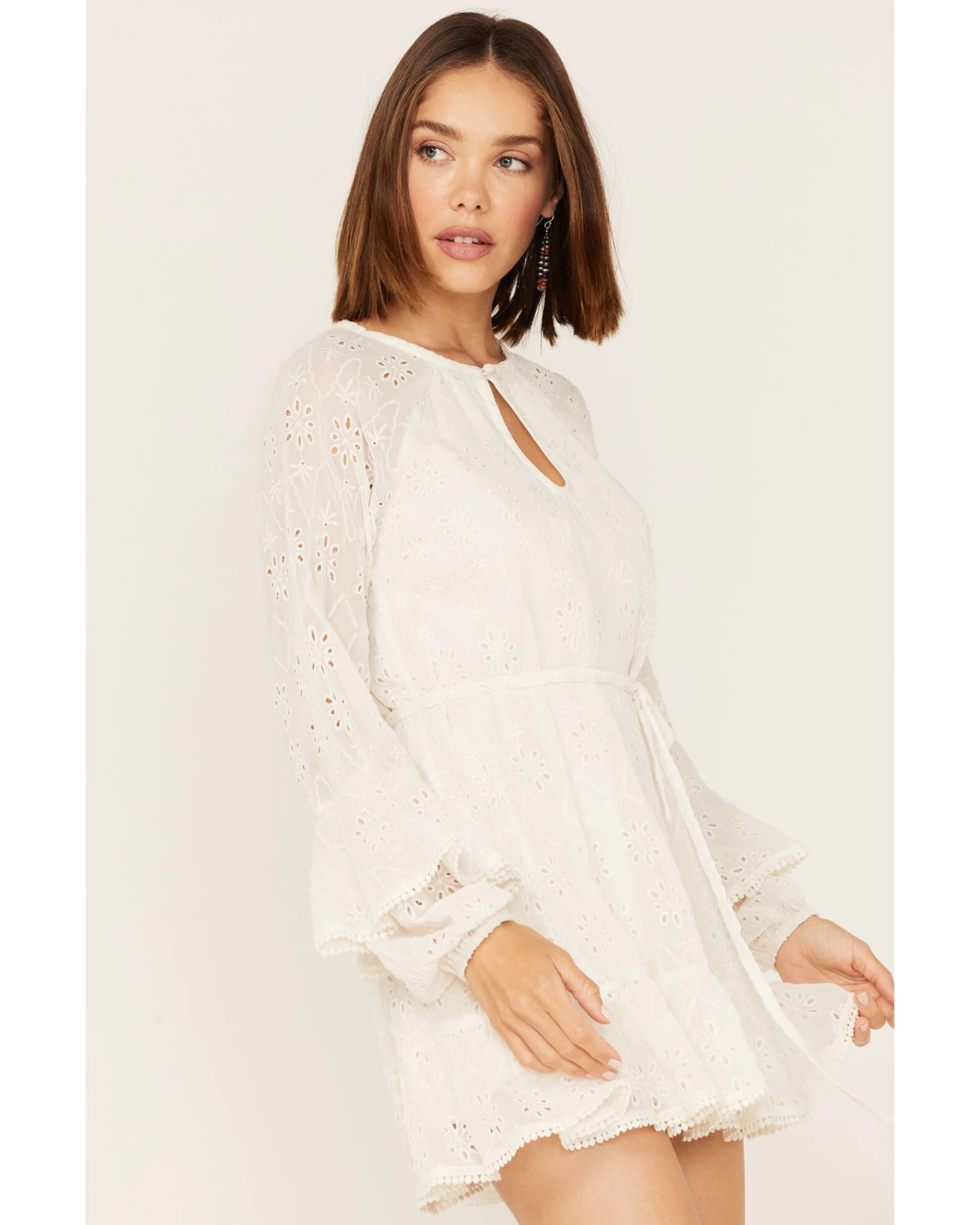 Shyanne Women's Eyelet Lace Long Sleeve Mini Dress 1 Shyanne Women's Eyelet Lace Long Sleeve Mini Dress