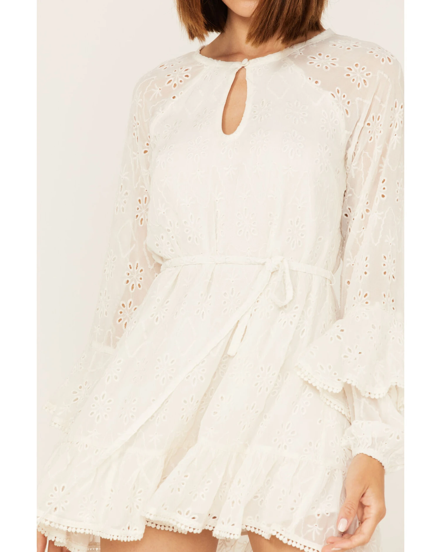 Shyanne Women's Eyelet Lace Long Sleeve Mini Dress 3 Shyanne Women's Eyelet Lace Long Sleeve Mini Dress - Image 3