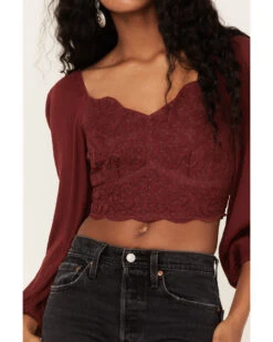 Shyanne Women's Embroidered Mesh Dot Poet Sleeve Crop Top -Velora Studio Shop 2000372977 646 P3