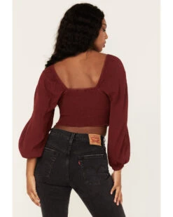 Shyanne Women's Embroidered Mesh Dot Poet Sleeve Crop Top -Velora Studio Shop 2000372977 646 P4