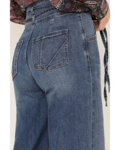 Shyanne Women's Medium Wash High Rise Belted Trouser Wide Jeans -Velora Studio Shop 2000373379 414 P4
