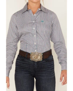 Cinch Women's Striped Geo Print Long Sleeve Button Down Shirt -Velora Studio Shop 2000373451 300 P4