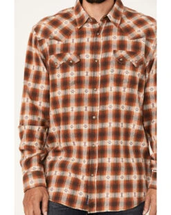 Moonshine Spirit Men's Trail Map Southwestern Plaid Print Snap Western Flannel Shirt  -Velora Studio Shop 2000374142 110 P3